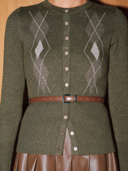 Argyle Wool-Blend Knit Cardigan without Belt
