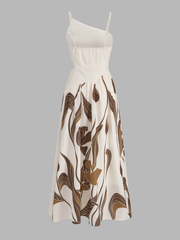 Asymmetrical Cutout Abstract Print Maxi Dress