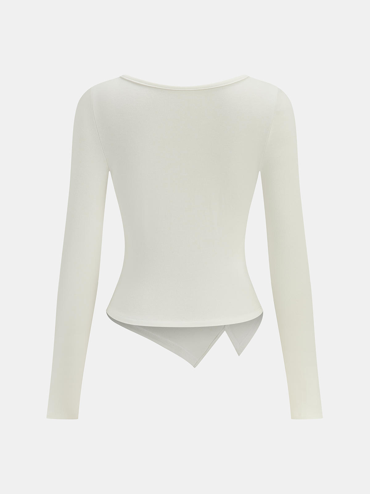 Asymmetric Hem Ruched Long-Sleeve T-Shirt