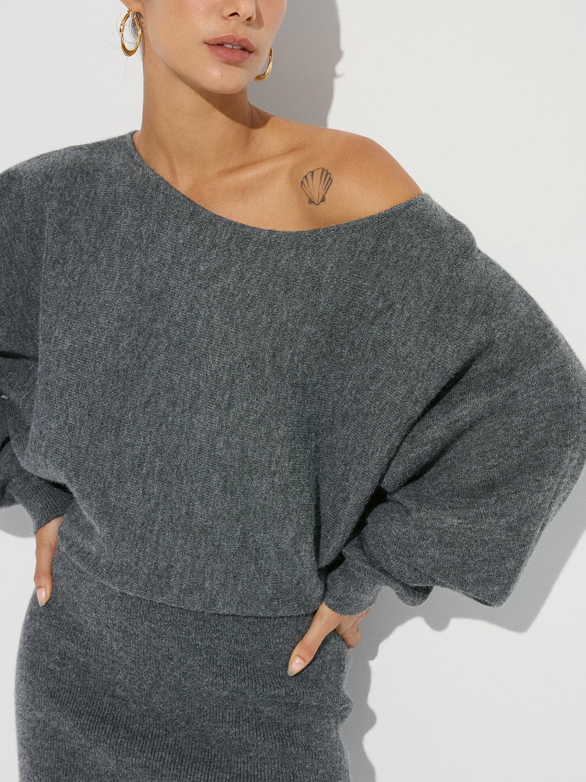 Asymmetric Off-Shoulder Knit Mini Dress