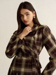 Asymmetric Plaid Wrap Fitted Shirt