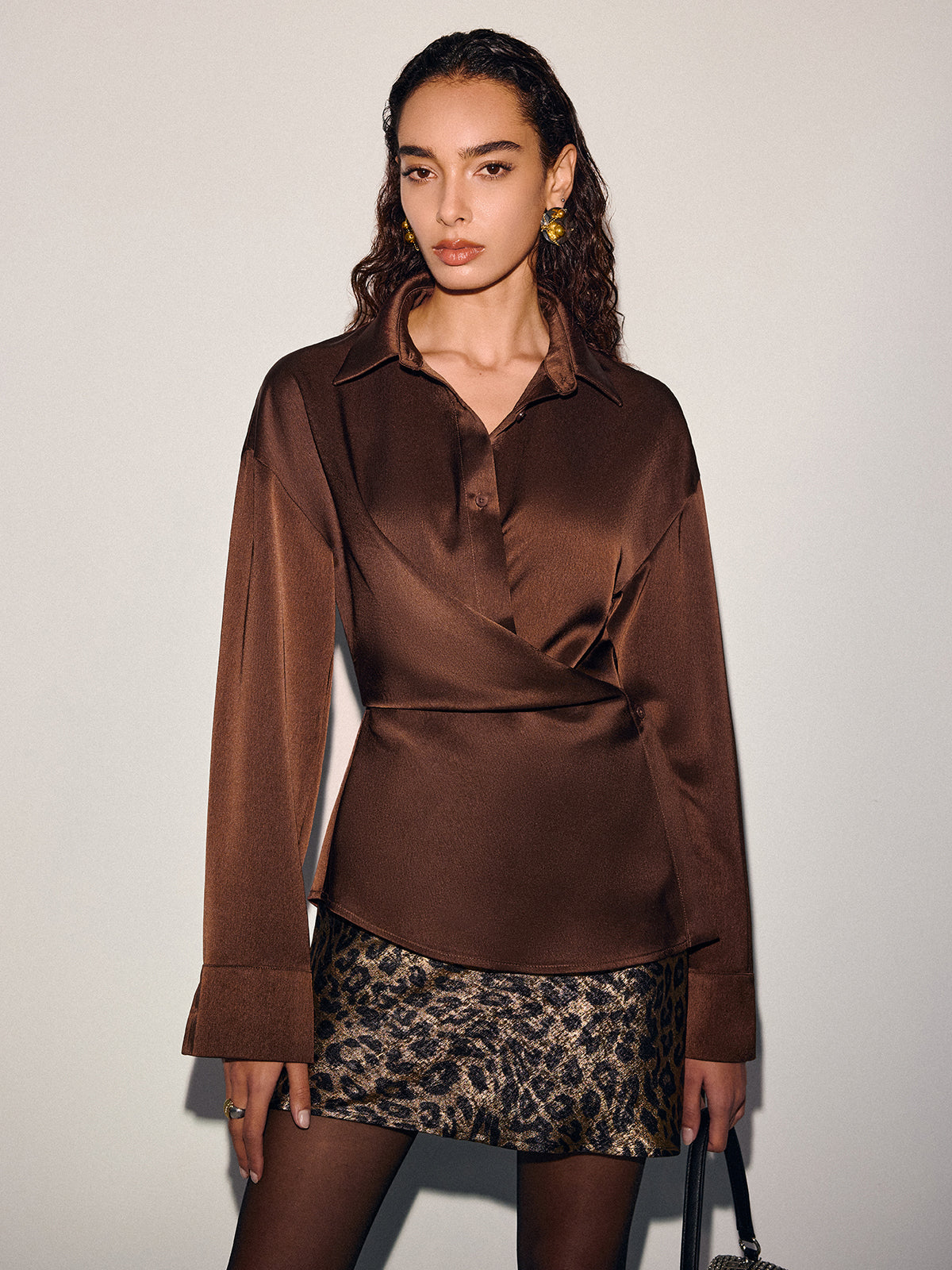 Asymmetric Wrap Satin Shirt