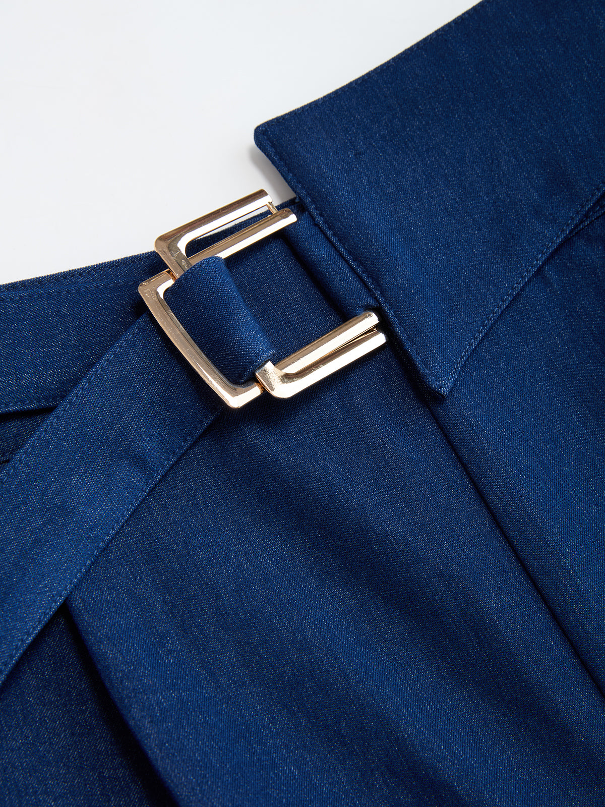 Asymmetrical Buckle-Belt Straight-Leg Pants