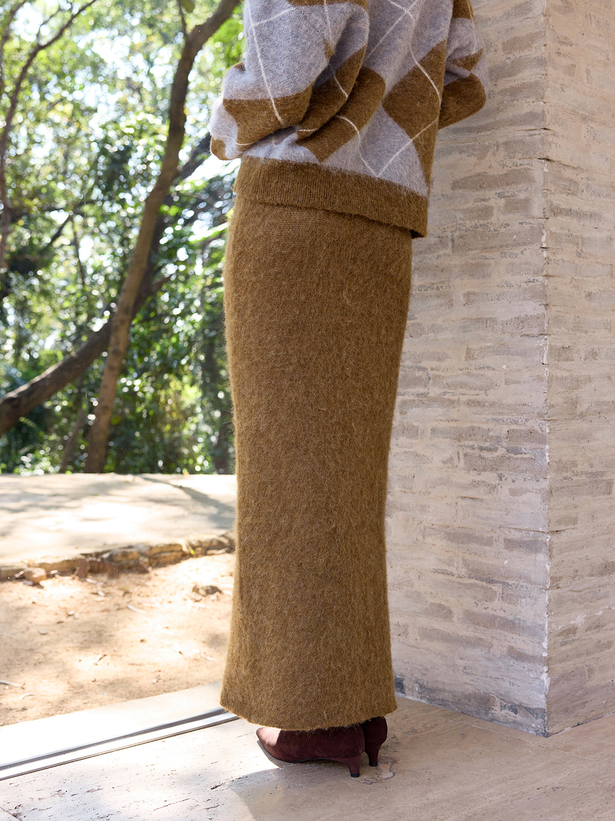 Argyle Wool-Blend Sweater & Maxi Skirt Set