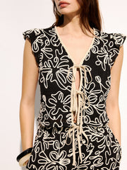Abstract Floral Tie-Front Top & Shorts Set