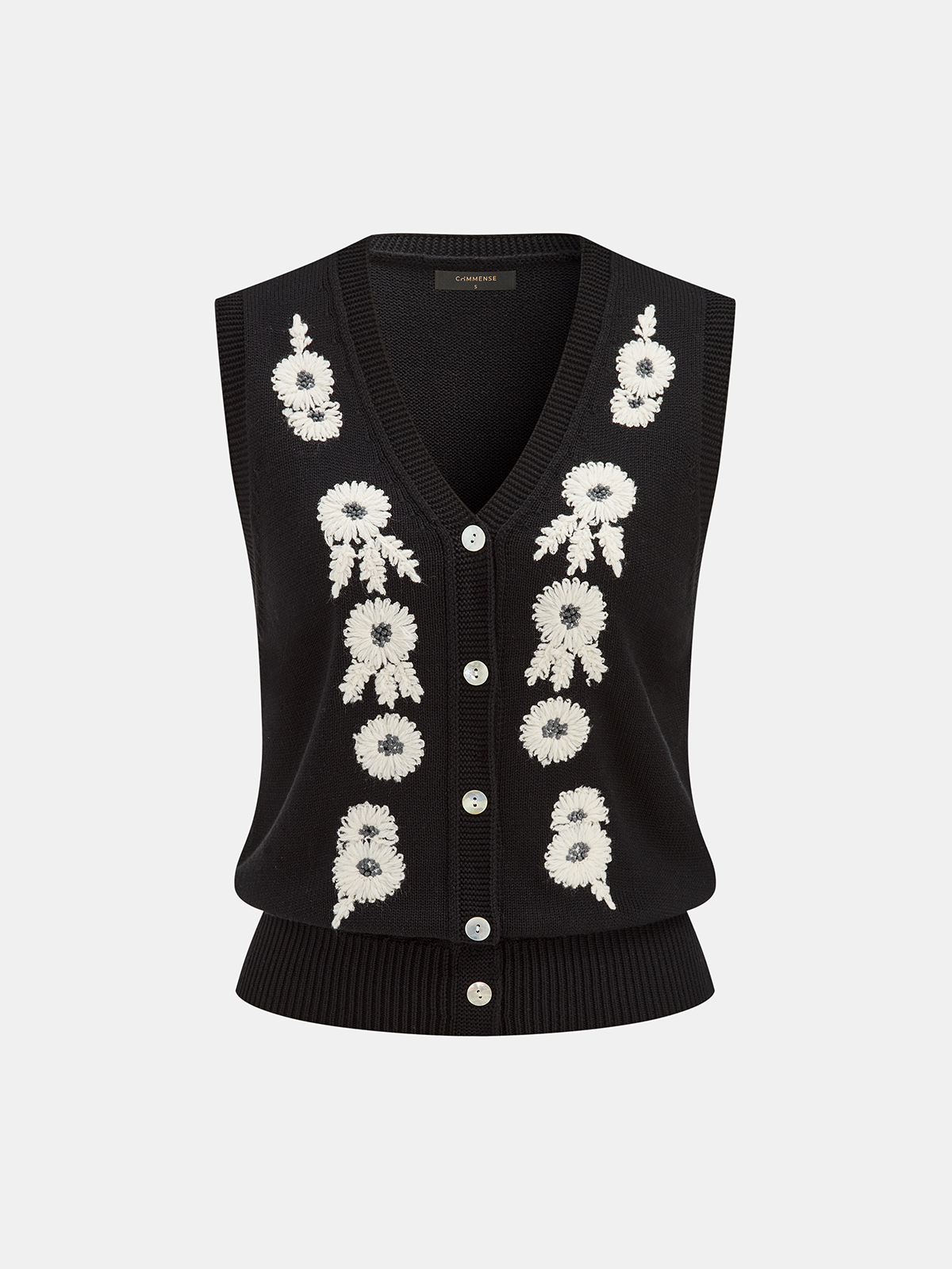 3D Floral Embroidered V-Neck Knit Vest