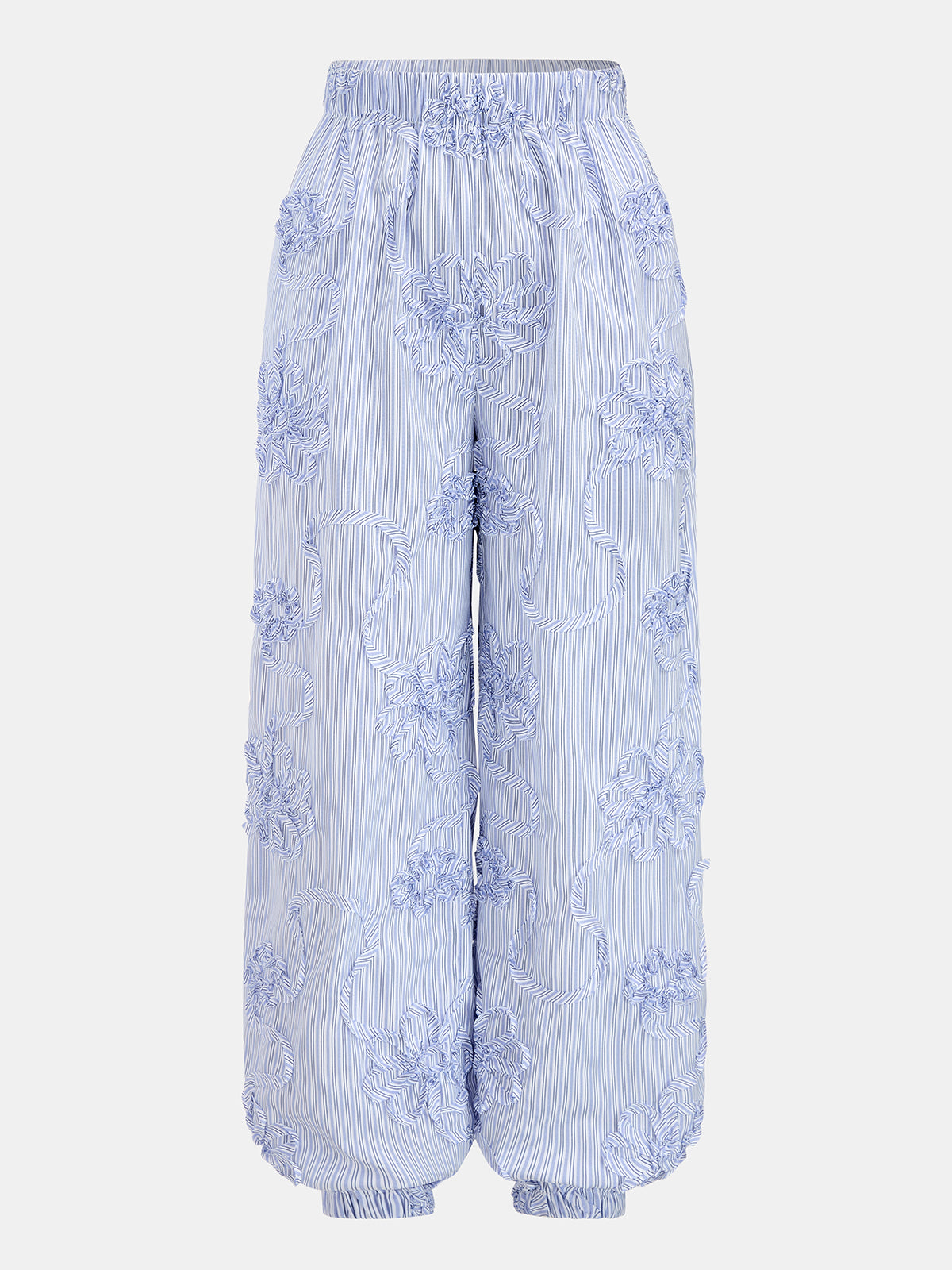 3D Floral Striped Elastic Cuffed Jogger Pants