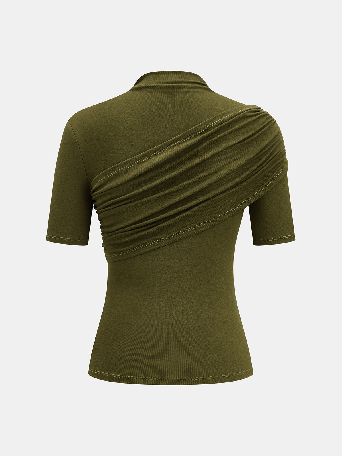 Asymmetric Ruched High Neck Top