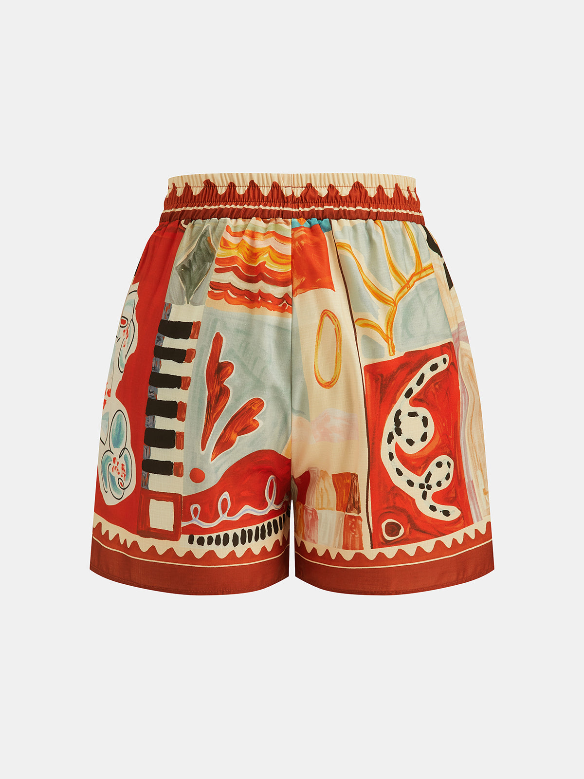 Abstract Print Shirt & Drawstring Shorts Set