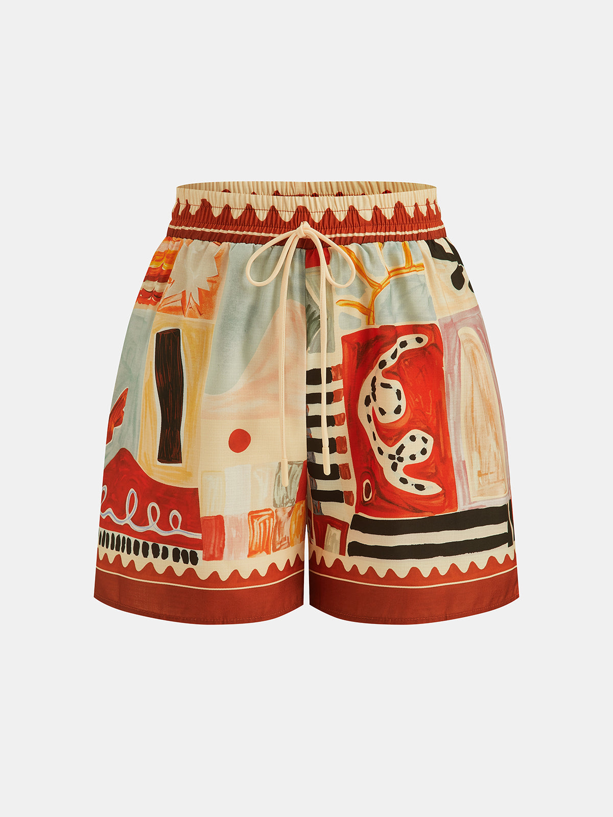 Abstract Print Shirt & Drawstring Shorts Set