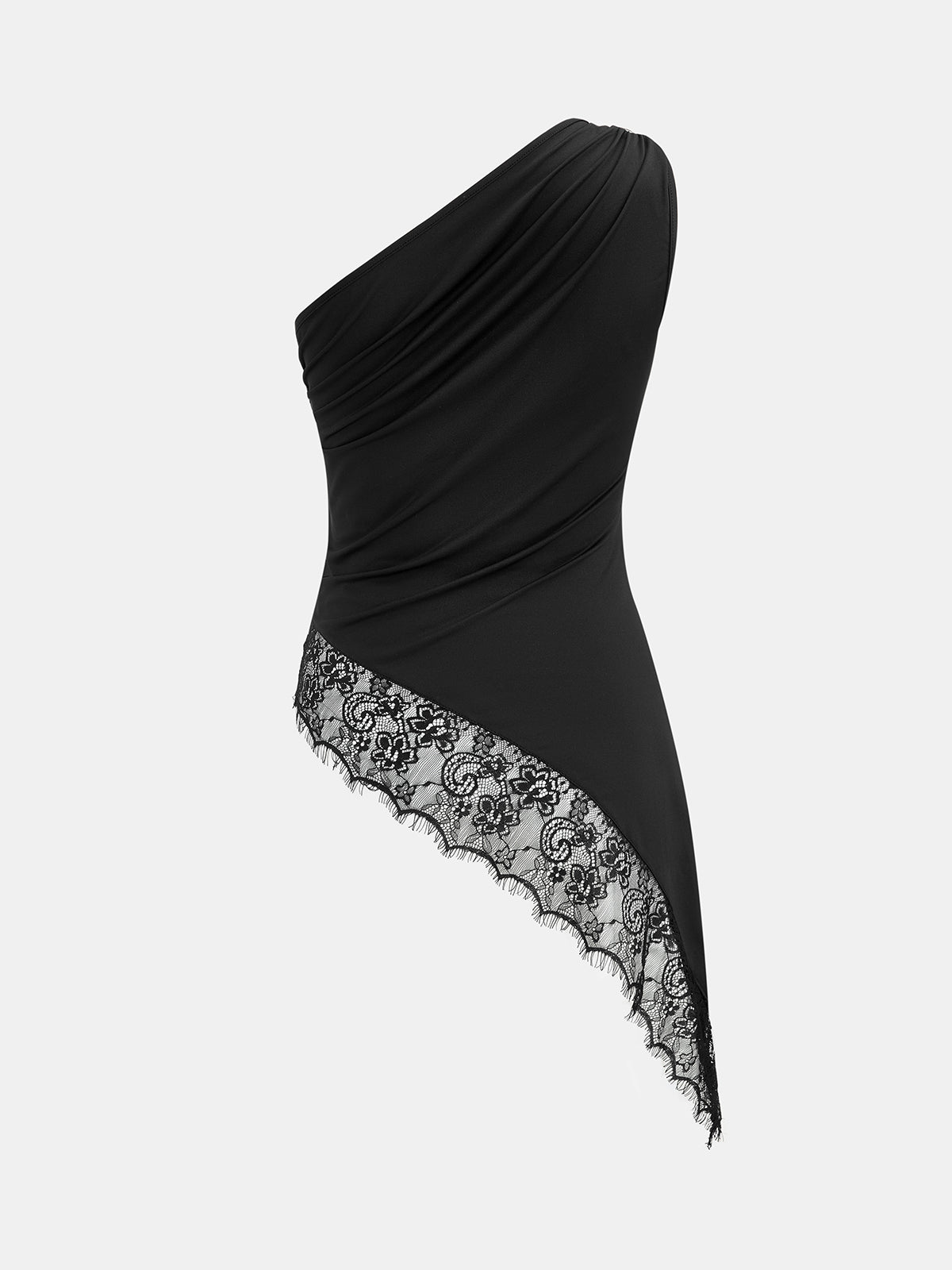 Asymmetric One Shoulder Lace Hem Top