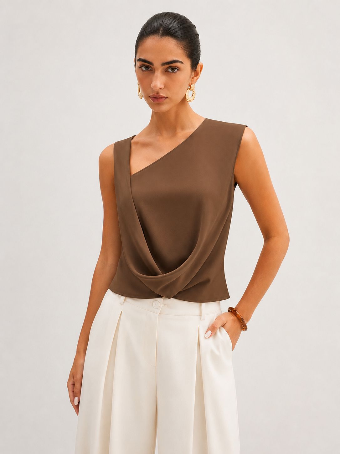Asymmetrical Draped Twist Tank Top