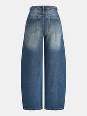 Asymmetric Waist Curved-Leg Denim Pants