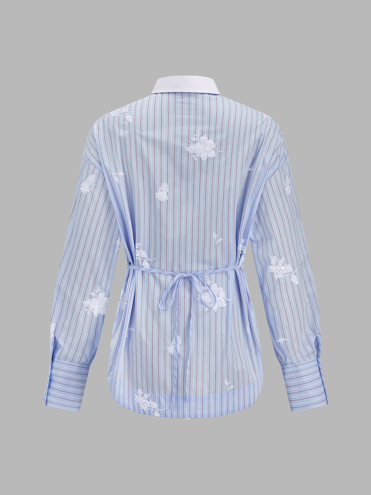 3D Flower Embroidery Striped Shirt