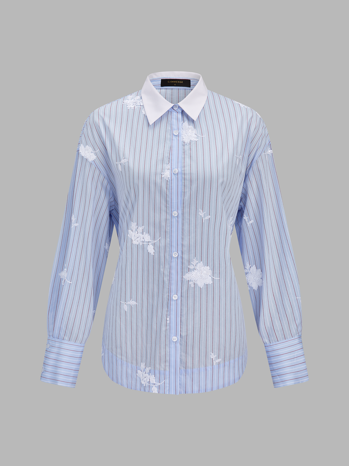 3D Flower Embroidery Striped Shirt